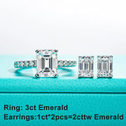 10K Gold Emerald Moissanite Stud Earrings - 4ct/2ct/1ct.