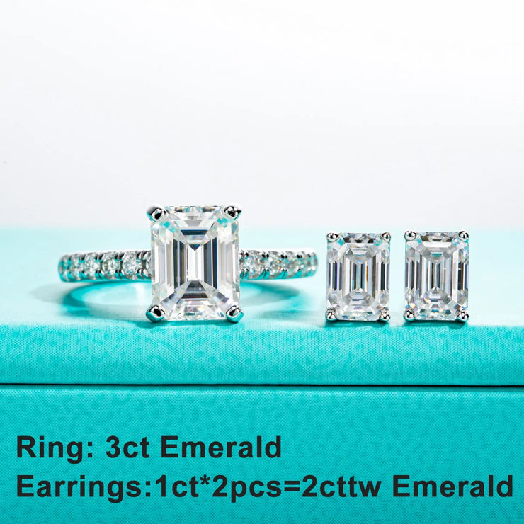 10K Gold Emerald Moissanite Stud Earrings - 4ct/2ct/1ct.