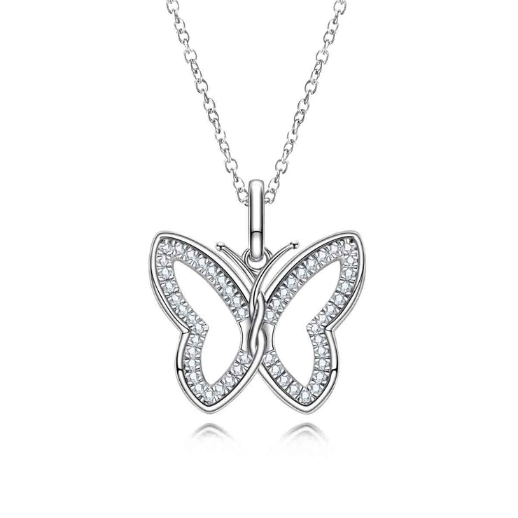 D Color Hollow Moissanite Butterfly Pendant Necklace.