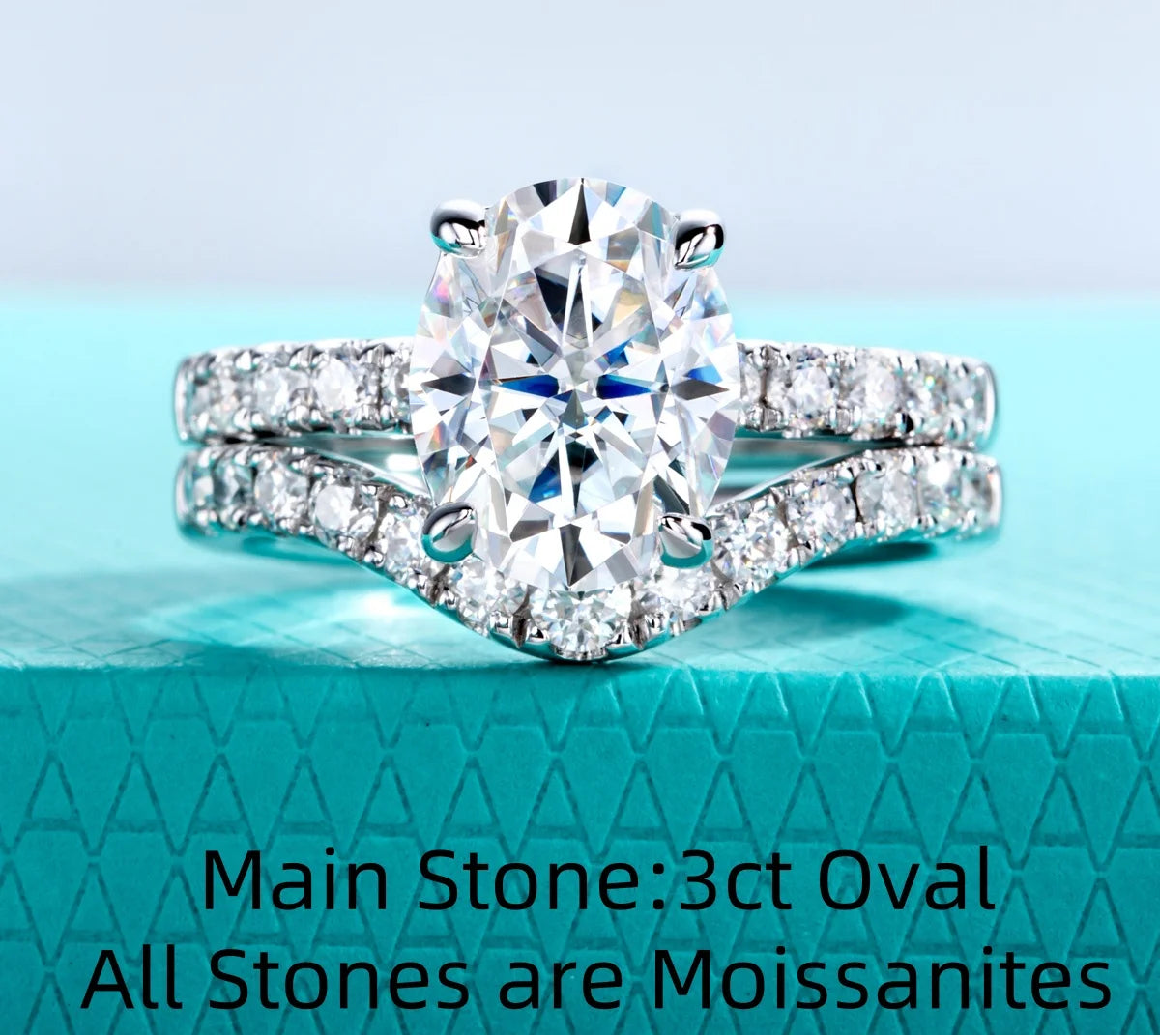 3.64 CTTW Oval Cut Moissanite Bridal Ring Set