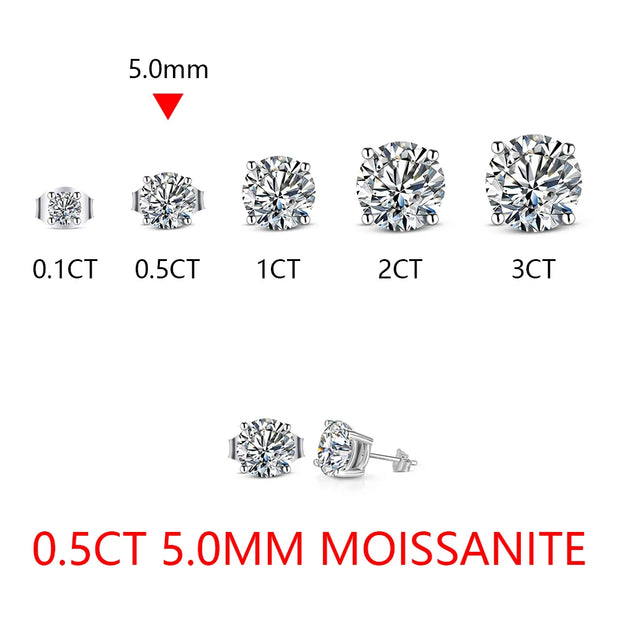 1.0CT-3.0CT VVS1 D Color Moissanite Stud Earrings.