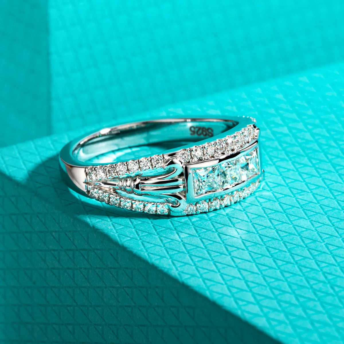 3 MM Princess Cut  Moissanite Roman Ring