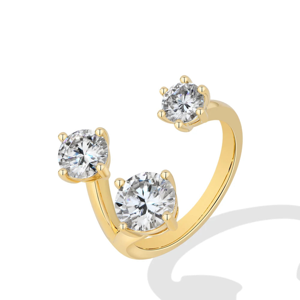Three Stone Open Bypass Moissanite Ring