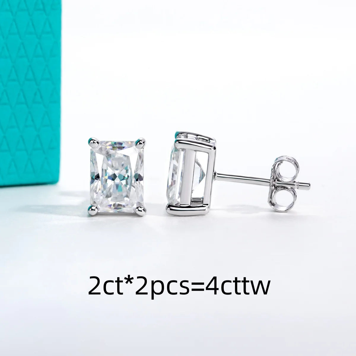 VVS1 D Color Radiant Cut Moissanite Stud Earrings