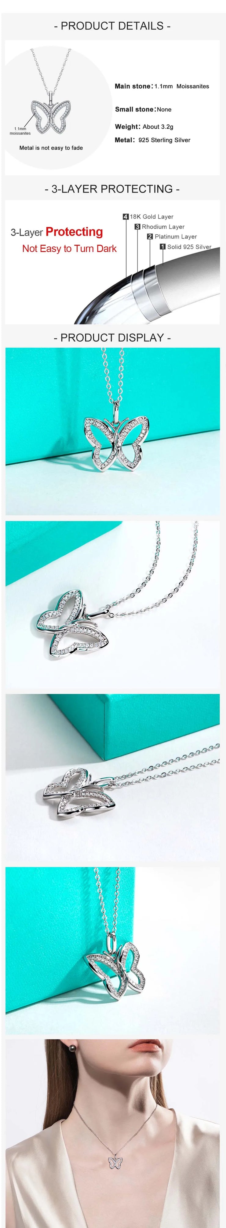 D Color Hollow Moissanite Butterfly Pendant Necklace.