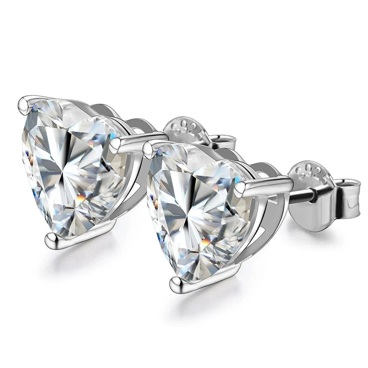 Heart Moissanite Diamond Earrings 925 Sterling Silver.