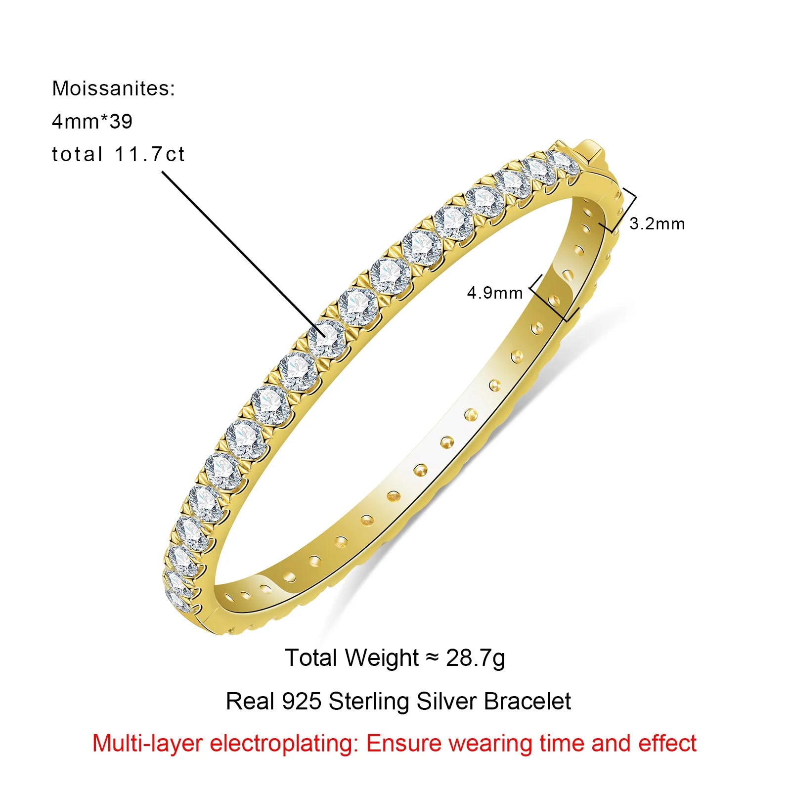 4 MM Moissanite Tennis Bangle Bracelet