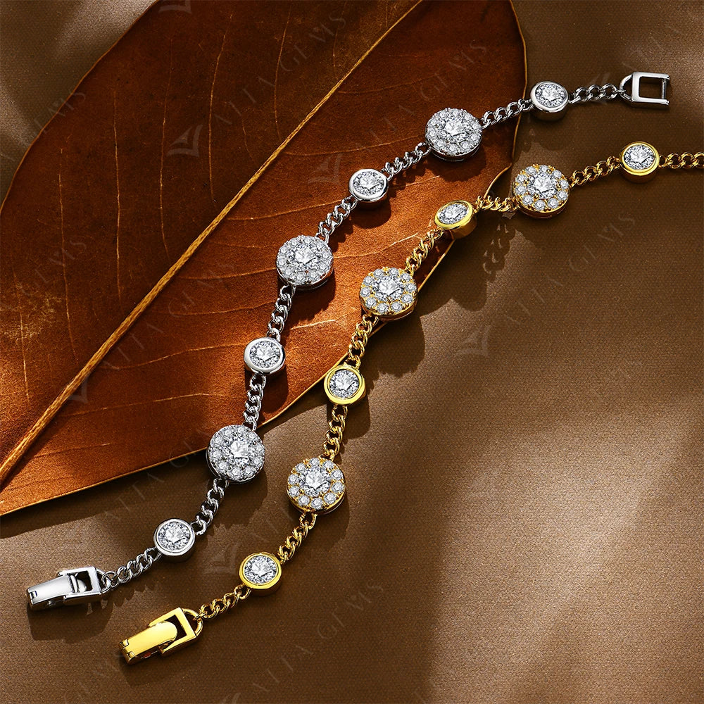 Luxury Round Halo Moissanite Bracelet