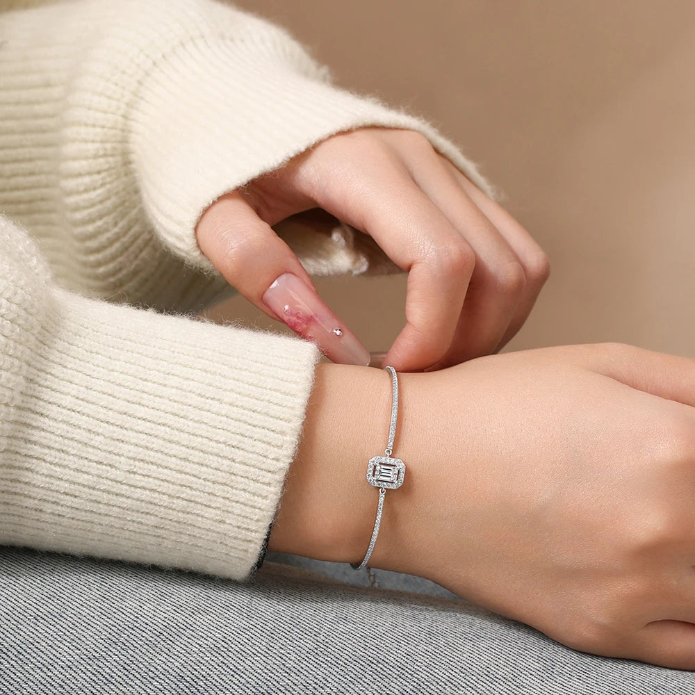 Emerald Cut Moissanite Adjustable Bracelet