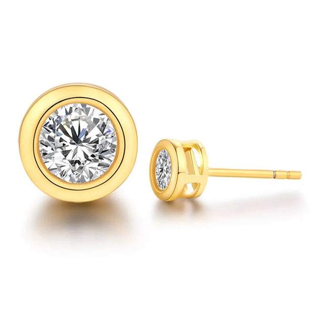 VVS1 D Color 4MM Bezel Set Stud Earrings | 10K Yellow Gold.