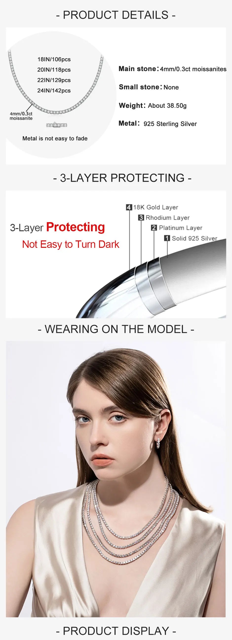 4 MM D Color Moissanite Tennis Necklace