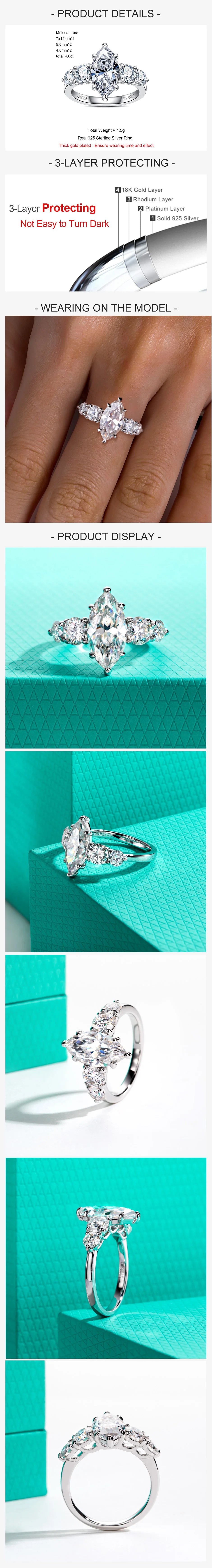 3 Carat Marquise Cut Moissanite Engagement Ring