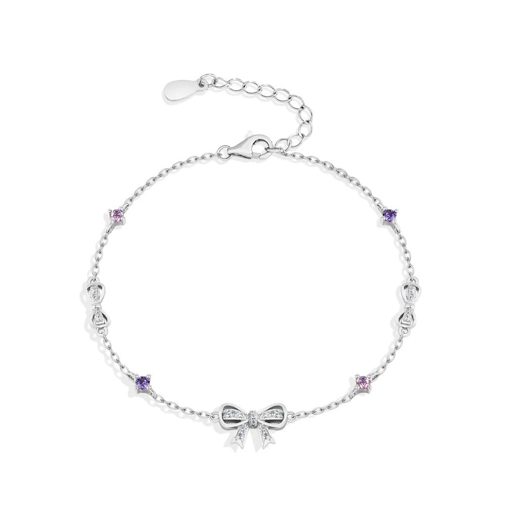 Moissanite Bow Bracelet with Pink Accents