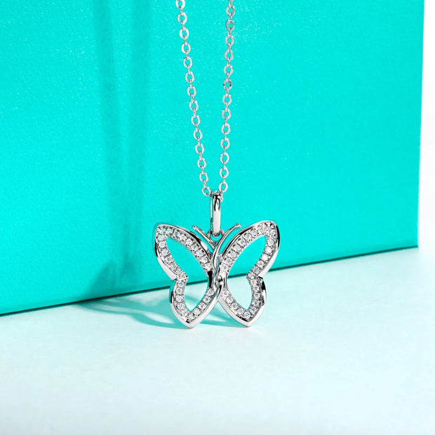 D Color Hollow Moissanite Butterfly Pendant Necklace.