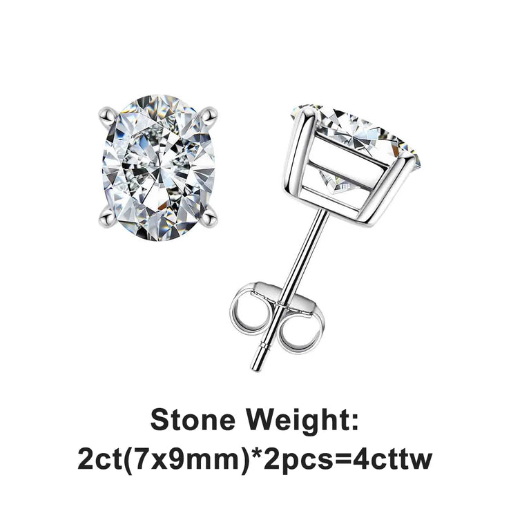 10K Gold Post Oval Cut Moissanite Stud Earrings.