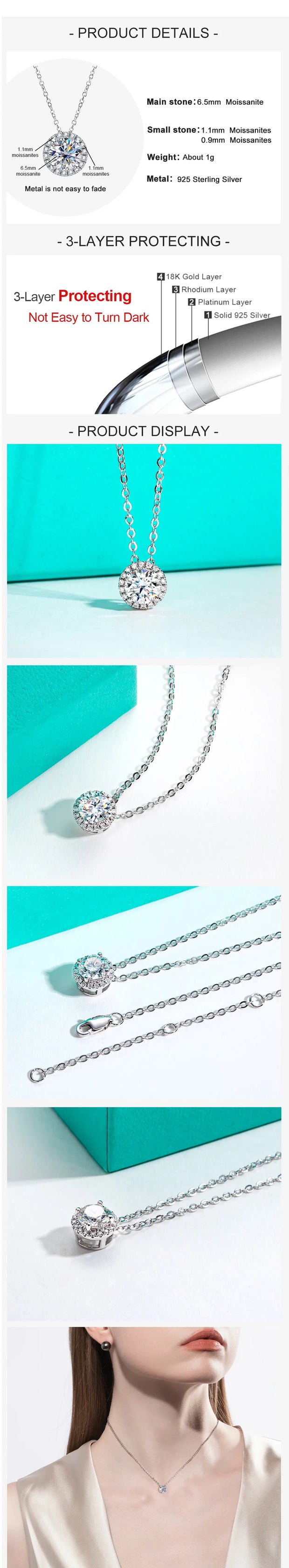 D Color 6.5mm Moissanite Classic Pendant Necklace.