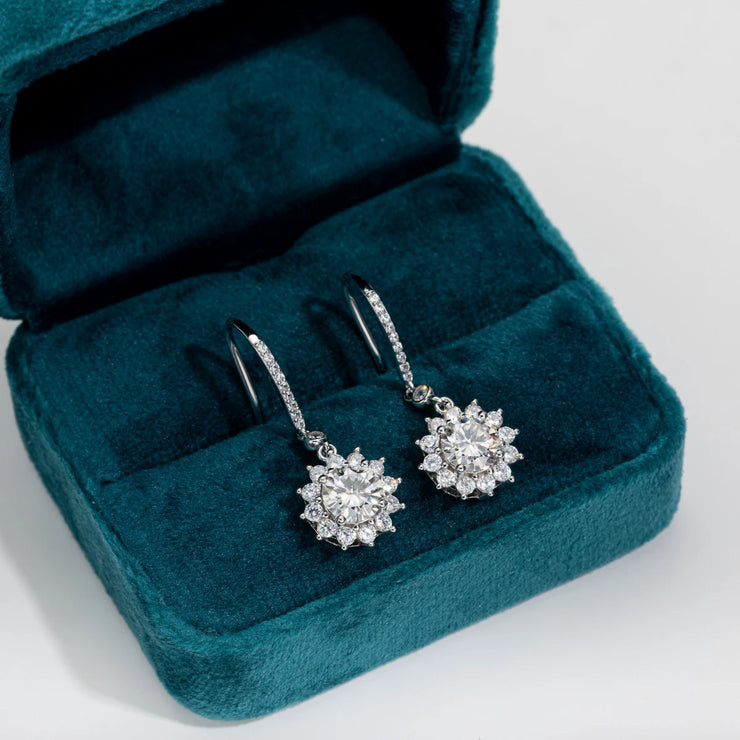 1 Carat Sunflower D Color Moissanite Drop Earrings.