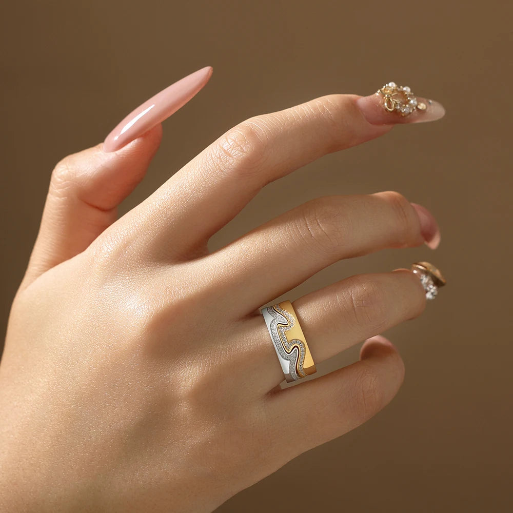 Two-Tone Wave Moissanite Statement Ring