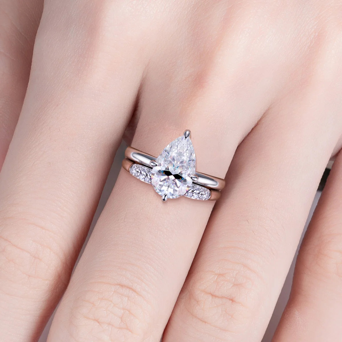 3 CT Pear Cut Moissanite Bridal Ring Set