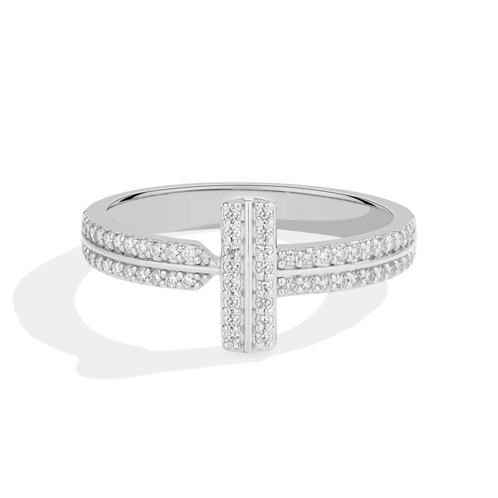 T-Bar Double Band Paved Moissanite Ring