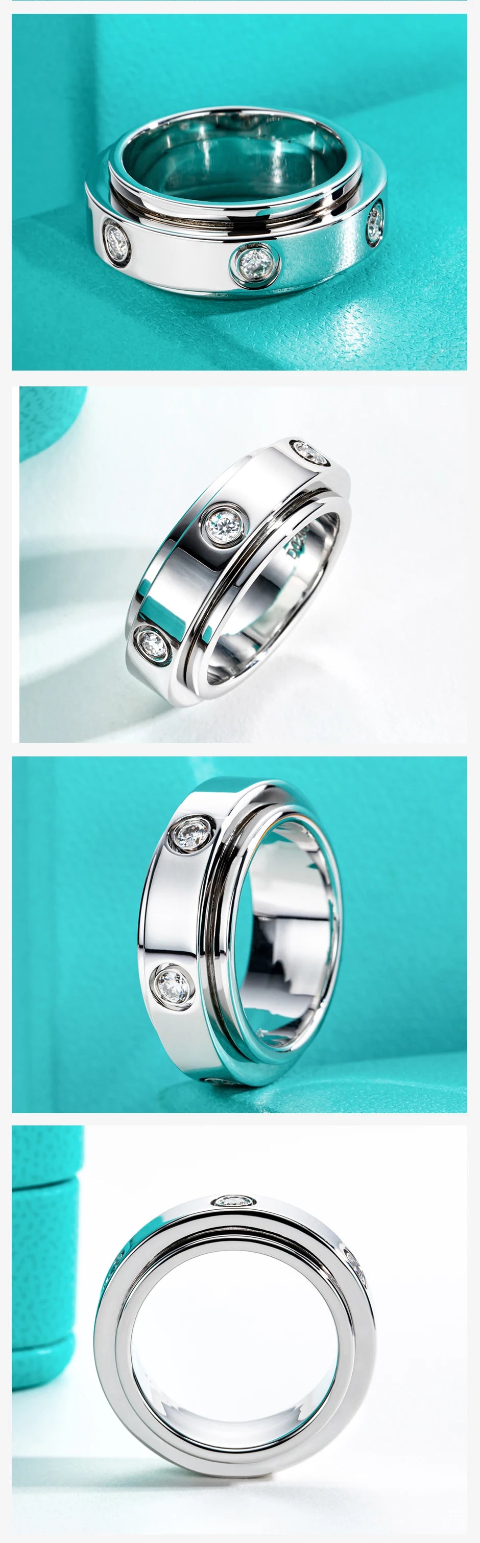 2.5MM VVS1 Moissanite Mens  Spinner Wedding Band