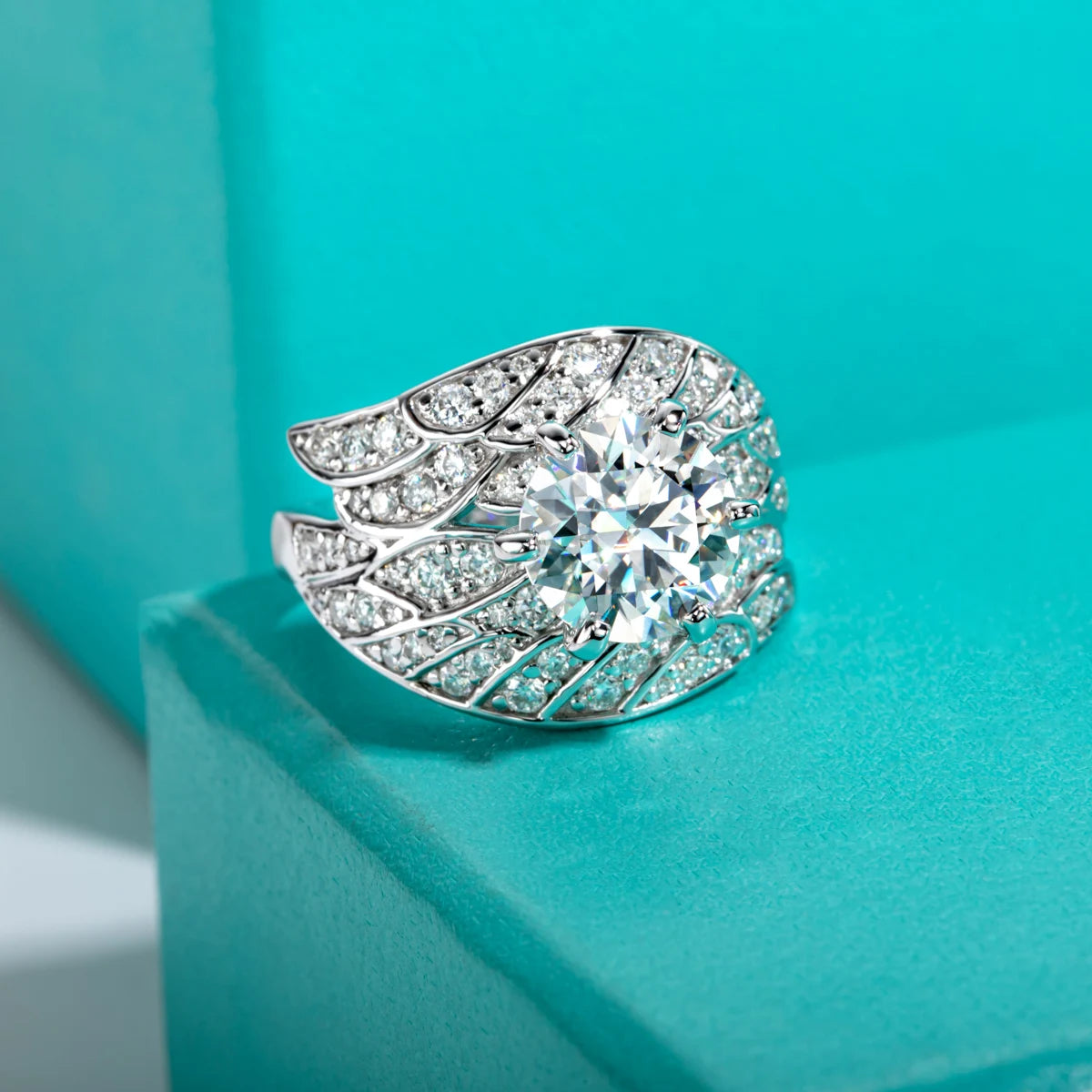 4 CTTW Angel Wing Moissanite Engagement Ring