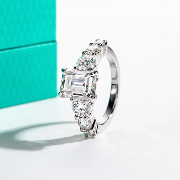 GK Moissanites 3ct Emerald Cut D Color Moissanite Engagement Ring