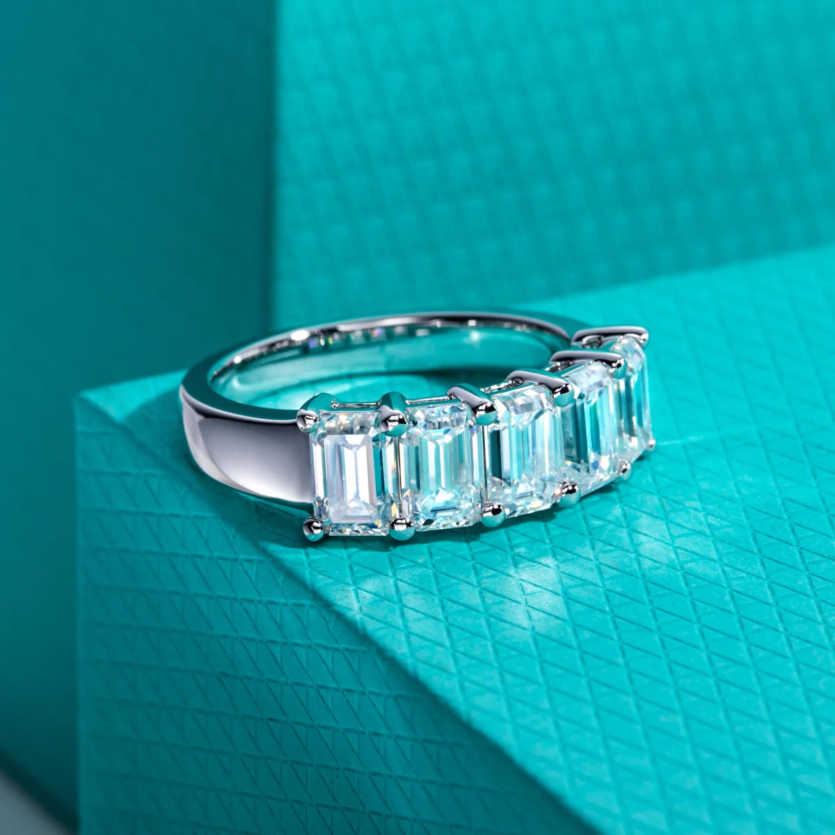 3 CTTW Emerald Cut Moissanite Wedding Band Ring