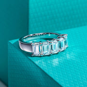 3 CTTW Emerald Cut Moissanite Wedding Band Ring