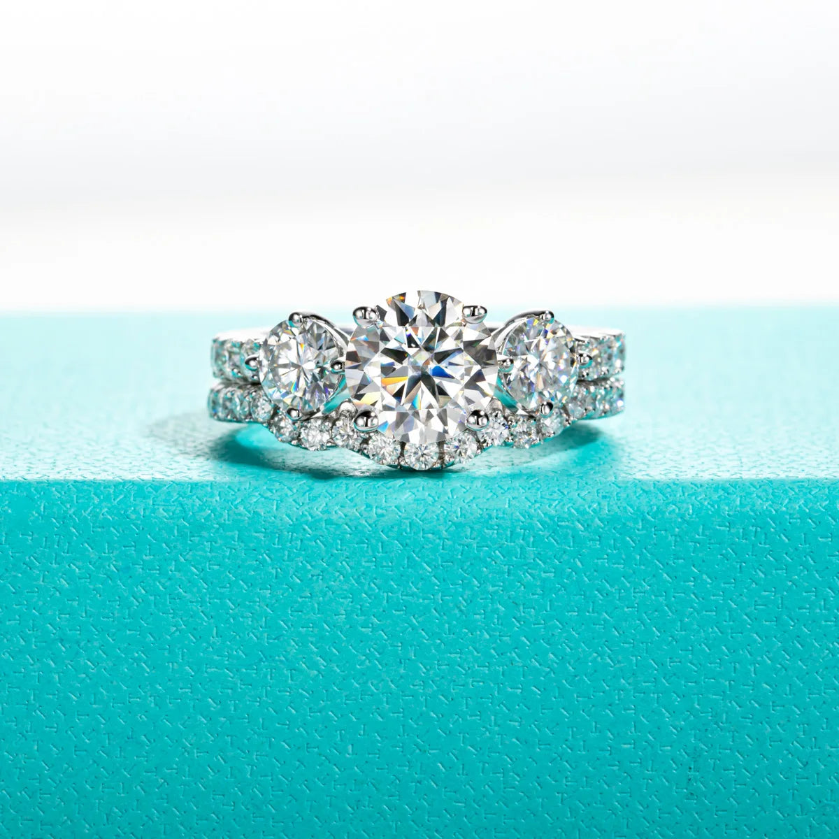 3 CTTW D Color Moissanite Bridal Ring Set