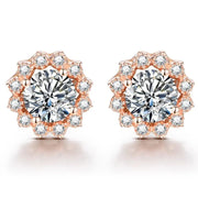 VVS1 D Color Round Cut Stud Earrings | S925 18K Rose Gold Plated.