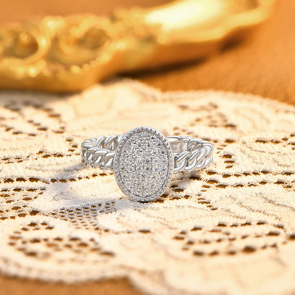 Oval Pave Moissanite Cuban Link Ring