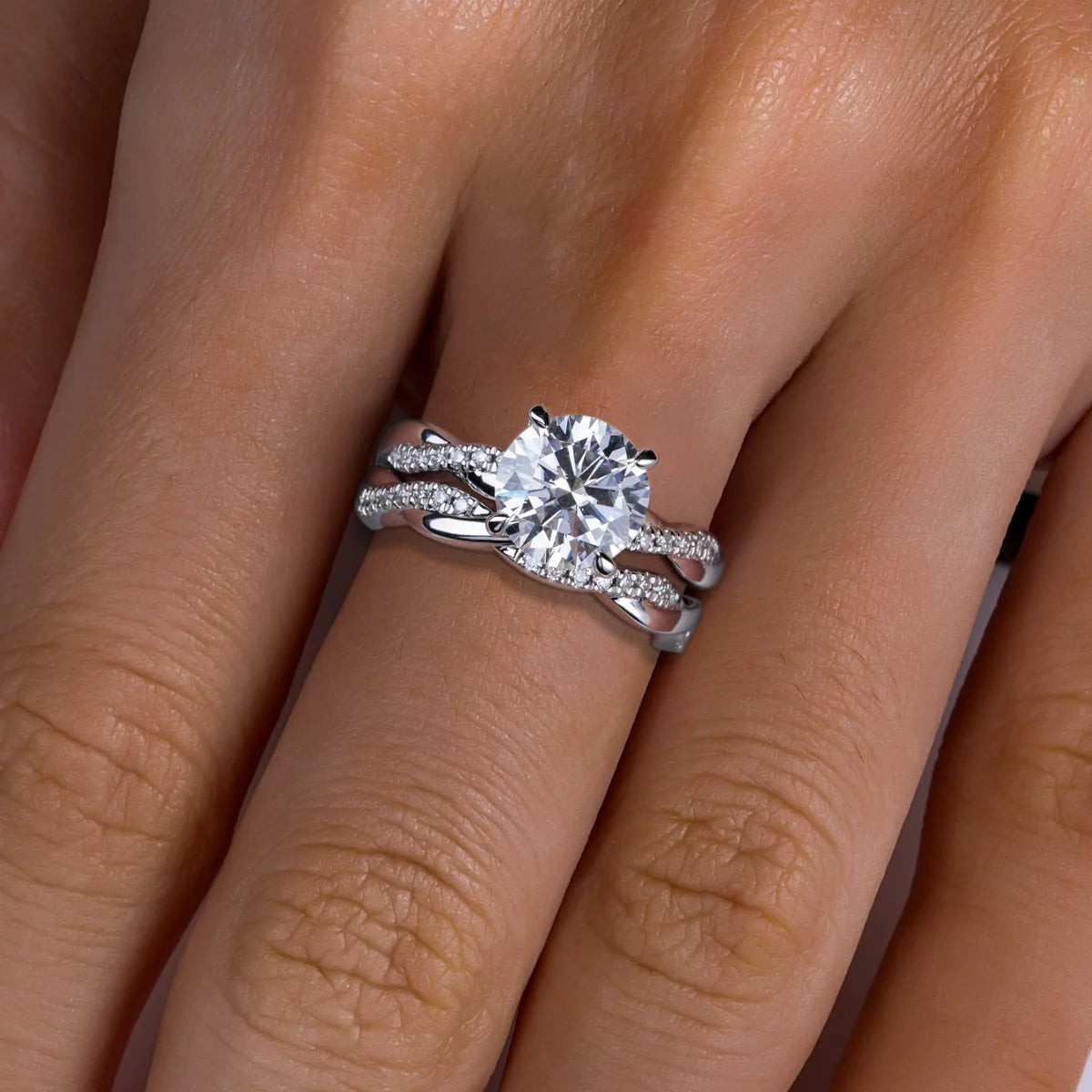 3 CT Round Cut Moissanite Engagment Bridal Ring Set