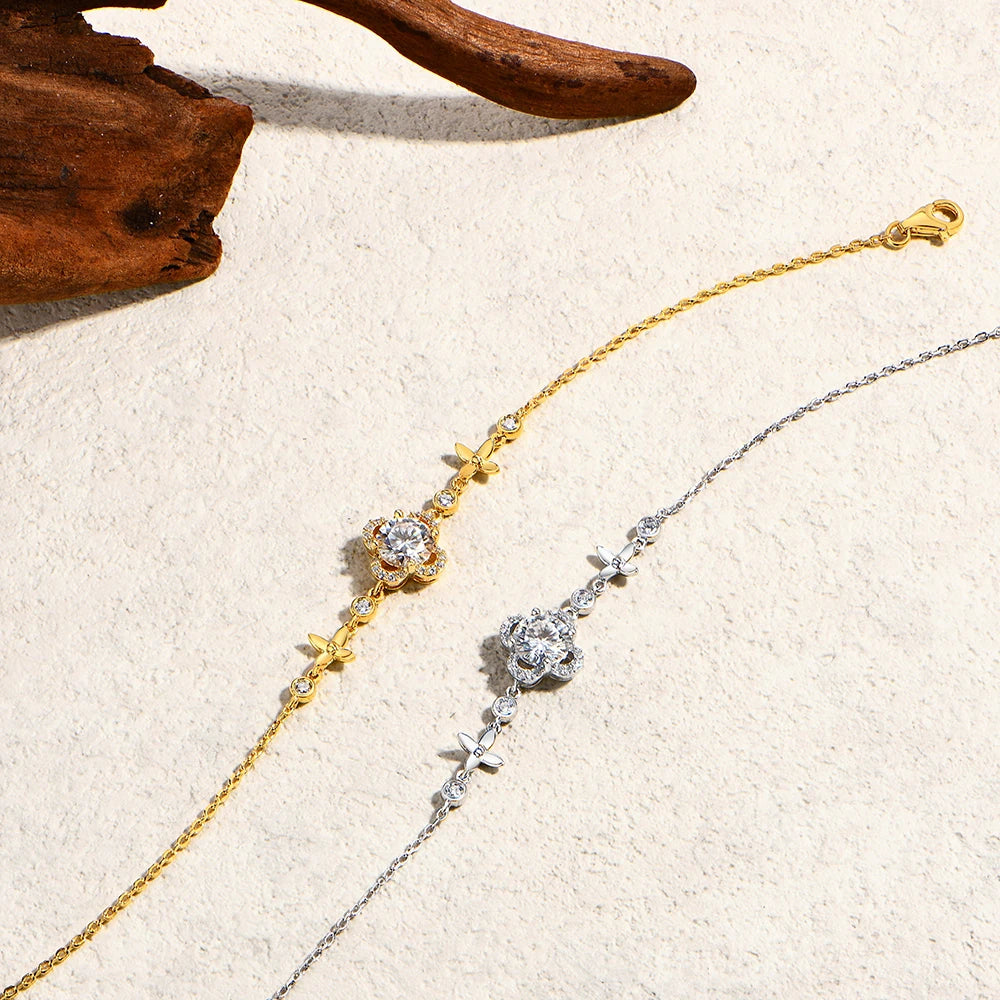 1.0 CT Round Cut Moissanite Flower Bracelet