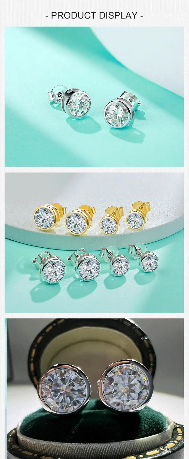 1CT/2CT VVS1 D Color Moissanite Stud Earrings | Round Cut.