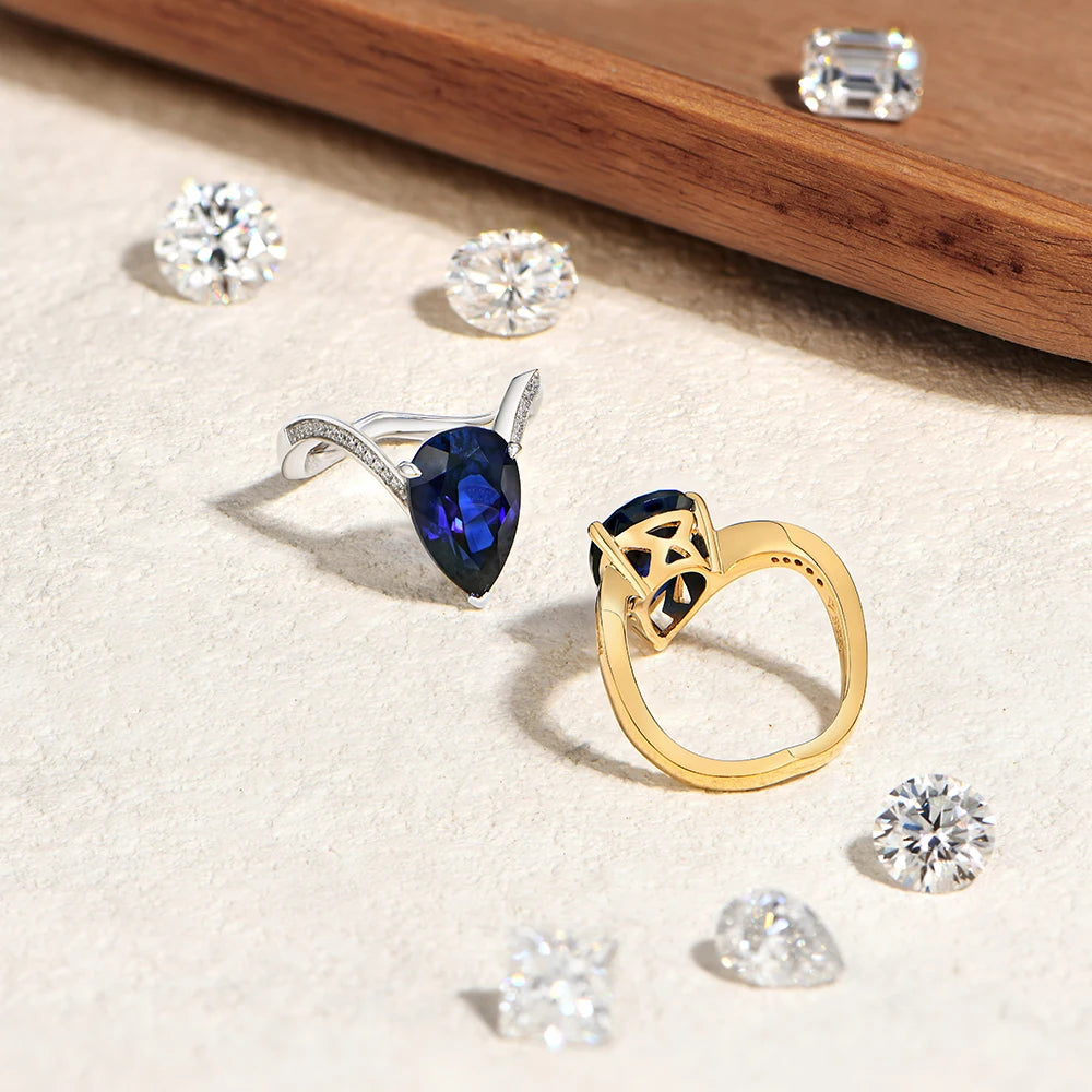 6 CT Pear Cut Lab Sapphire & Ruby Wedding Ring