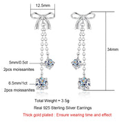 3cttw D Color Moissanite Diamond Bow Drop Earrings - 925 Sterling Silver Charm Jewelry.