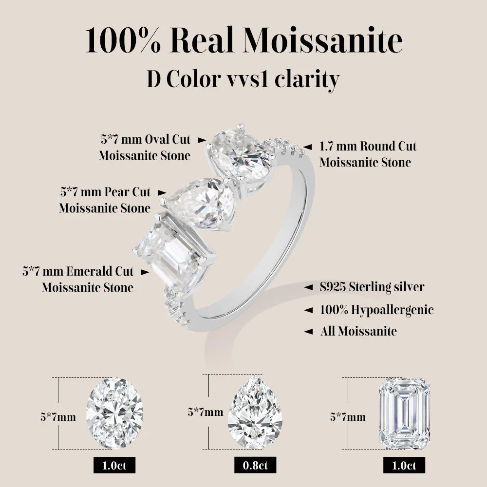 VVS1 D Color 3-Stone Moissanite Engagement Ring