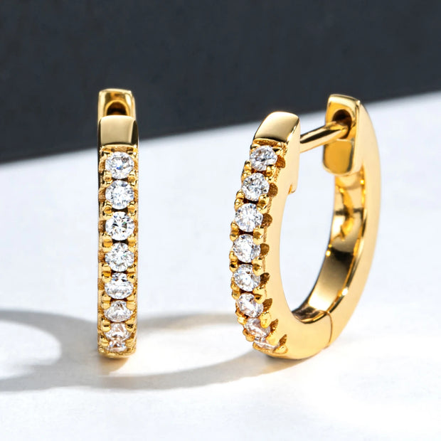 1.5mm D Color Moissanite Huggie Hoop Earrings  - Yellow Gold Plated Huggie Earrings for Women.