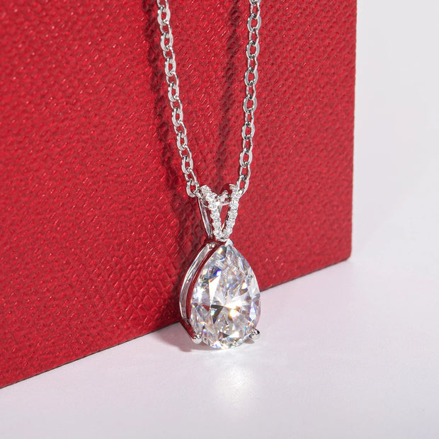 14K White Gold 2 Carat Pear Teardrop Cut D Color Moissanite Diamond Necklace.