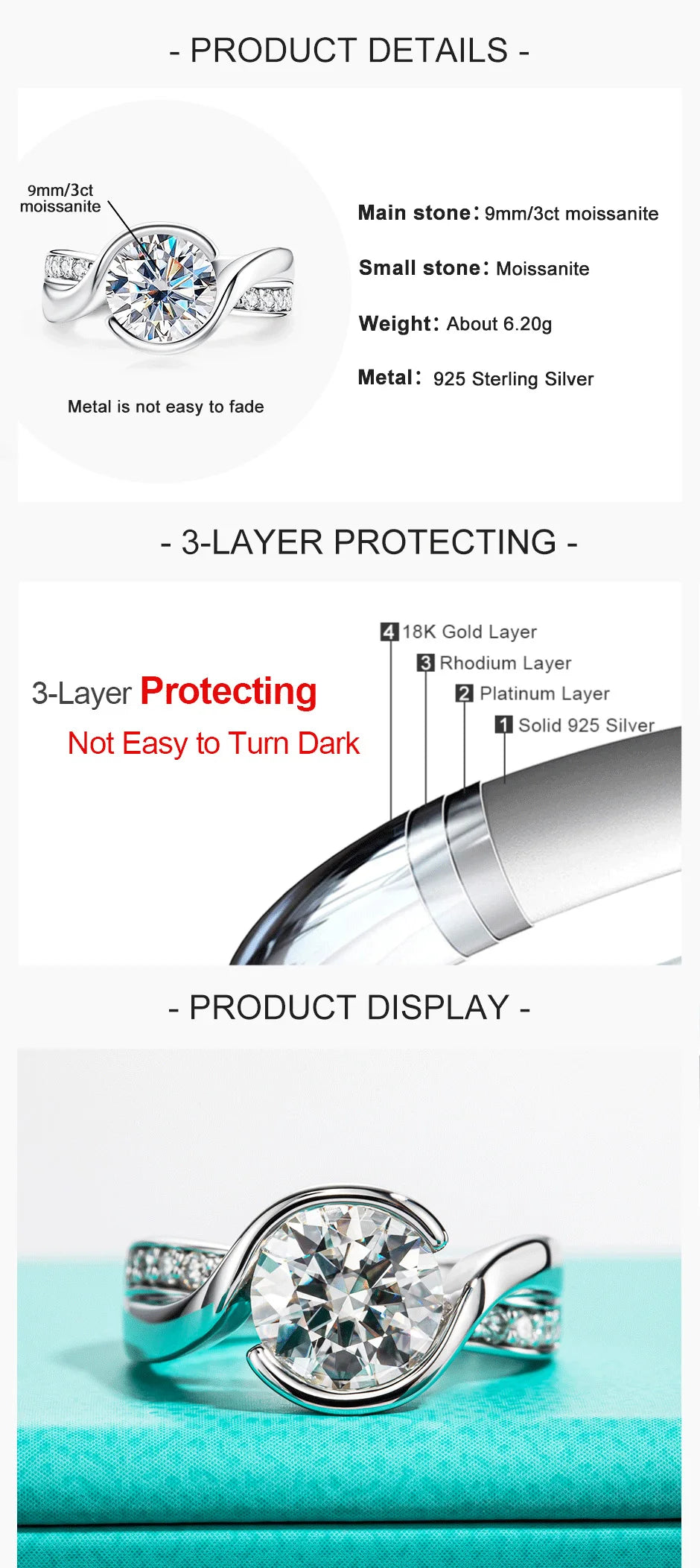 3 CT D Color Moissanite Ceramic Wedding Band.