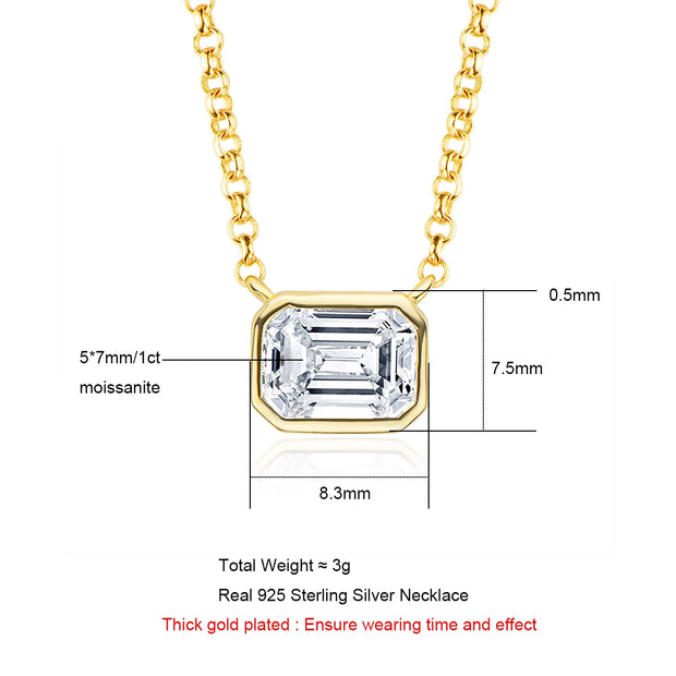 1ct Emerald Cut Moissanite Pendant Necklace.