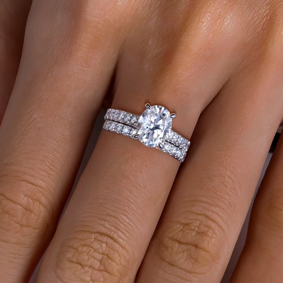 3 CT Oval Cut Moissanite Bridal Ring Set