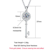 1ct D Color Moissanite Key Pendant Necklace.