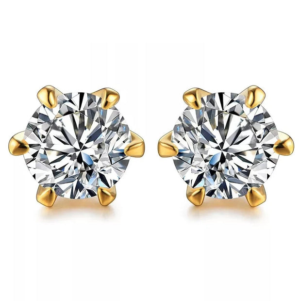 VVS1 D Color 0.5-1 Carat Moissanite Stud Earrings | 18K Gold Plated.