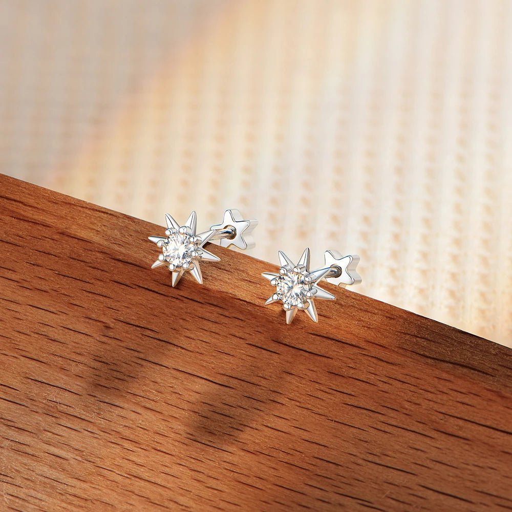 VVS1 D Color Moissanite Starburst Stud Earrings