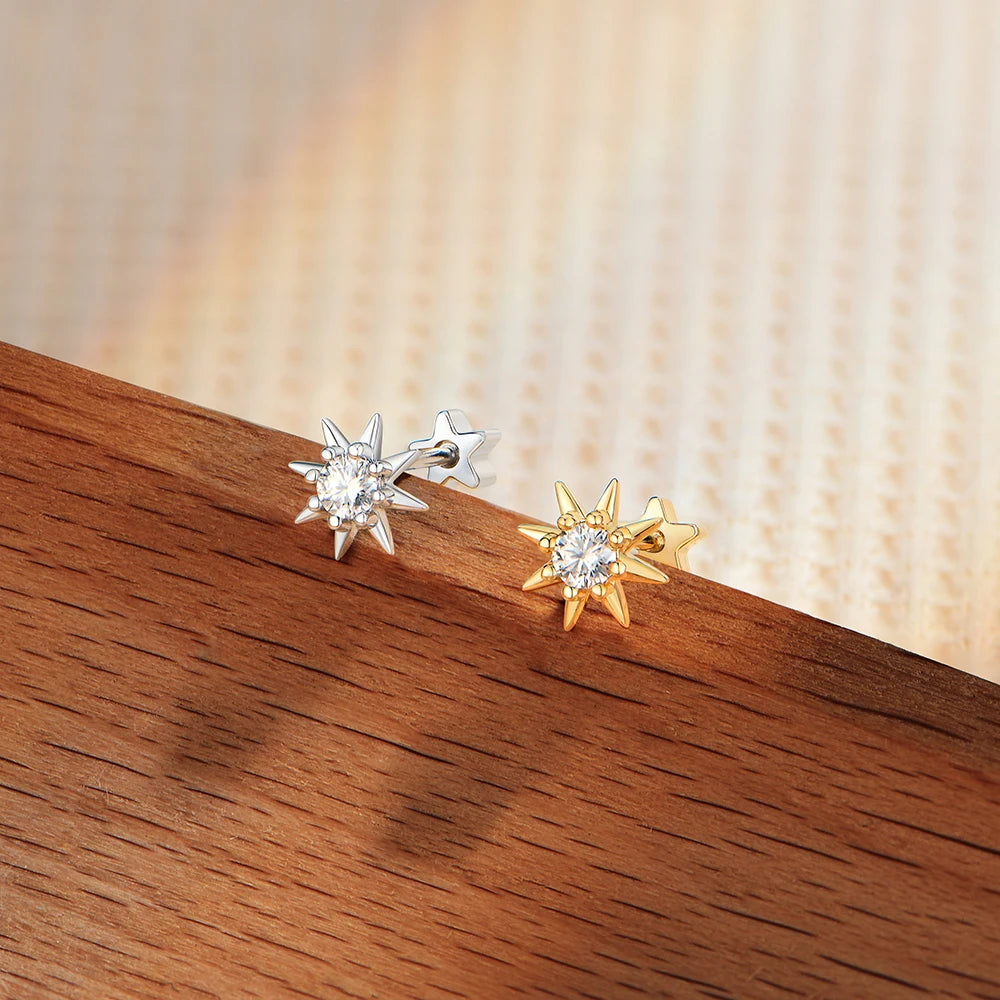 VVS1 D Color Moissanite Starburst Stud Earrings