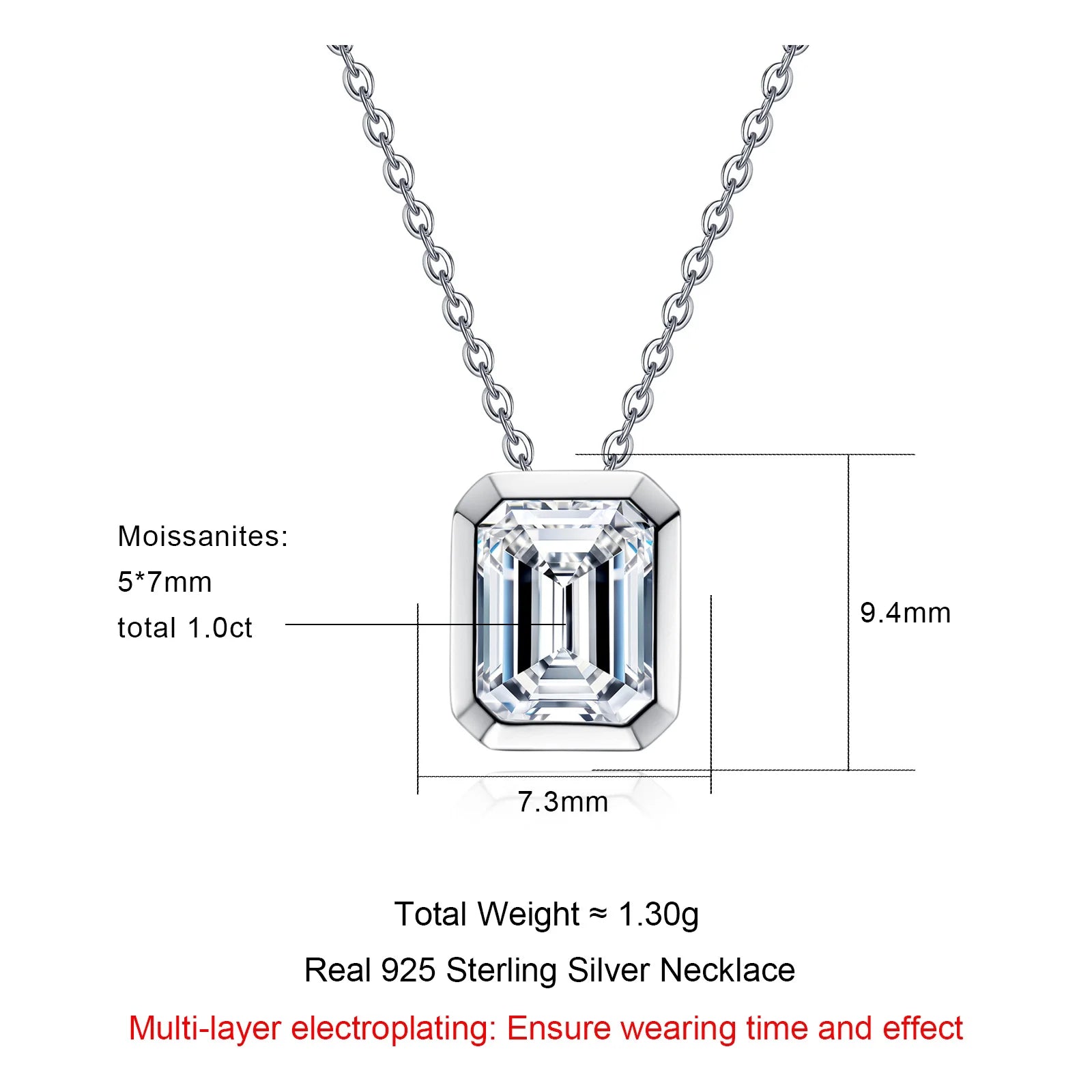 VVS1 Emerald Cut Moissanite Bezel Pendant Necklace
