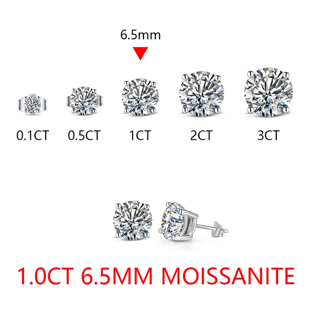 1.0CT-3.0CT VVS1 D Color Moissanite Stud Earrings.