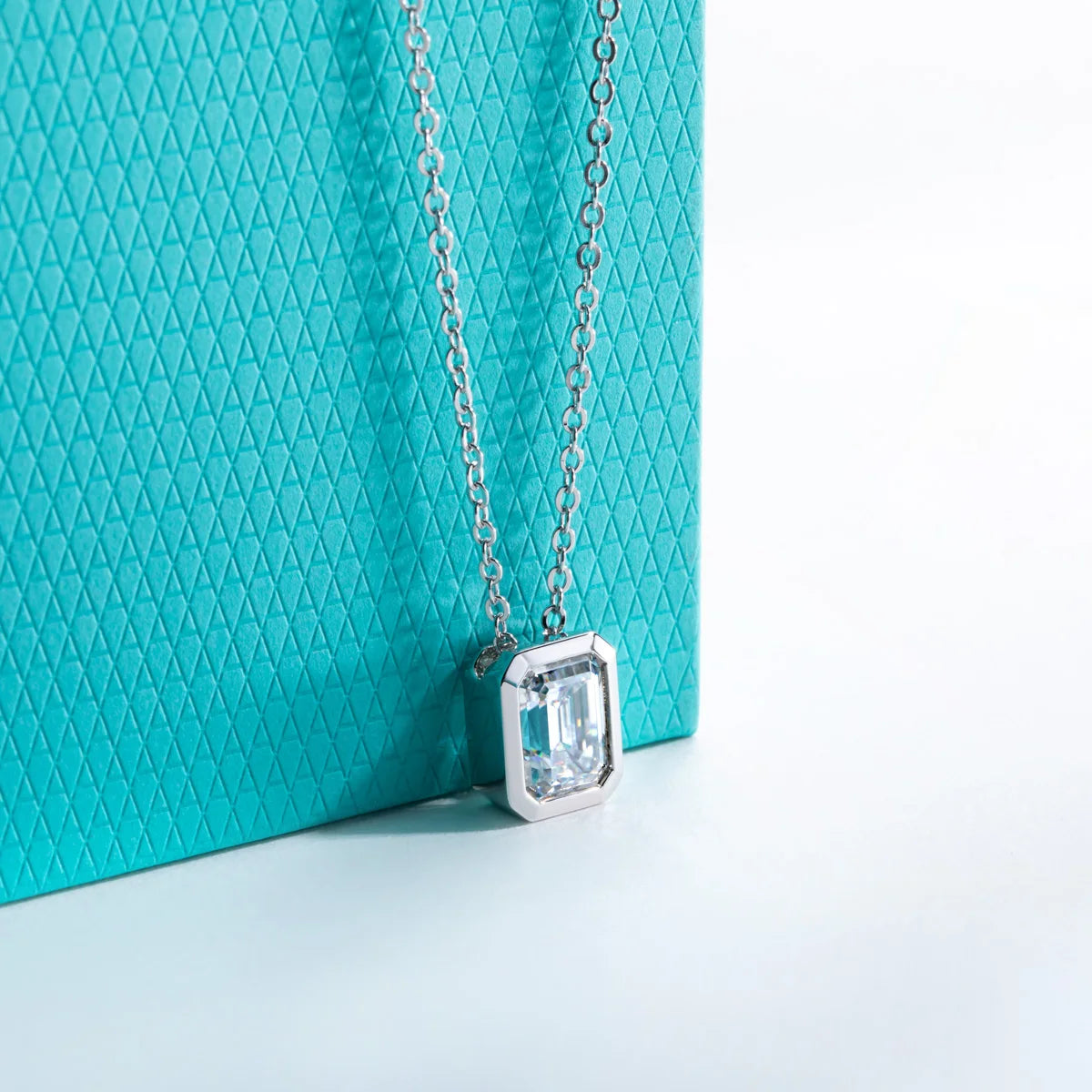 VVS1 Emerald Cut Moissanite Bezel Pendant Necklace